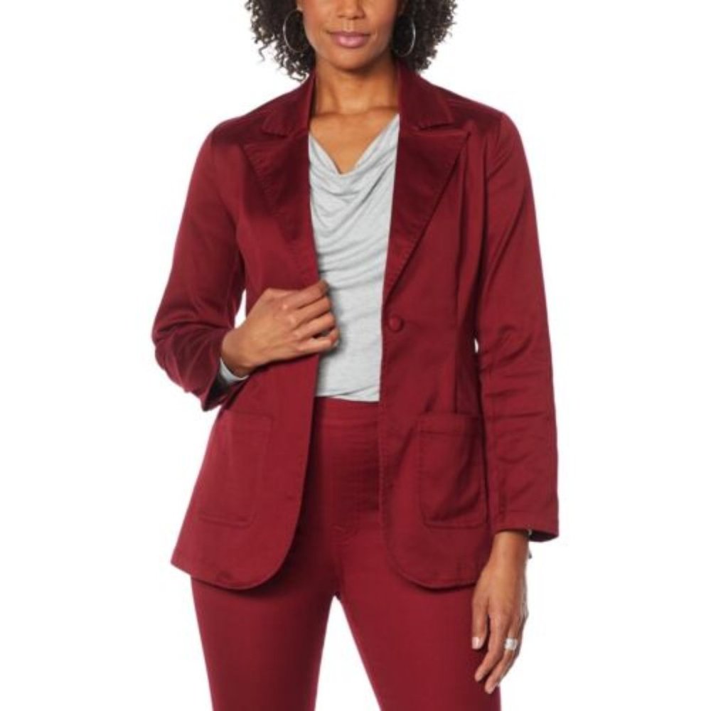 DG2 by Diane Gilman FLEXstretch Tailored One Button Blazer in Wine